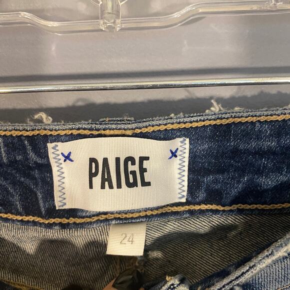 Paige Blue Fringe Side Panel Raw Hem Julia Skinny Ankle Denim Jeans Women Sz 24 - Picture 3 of 11